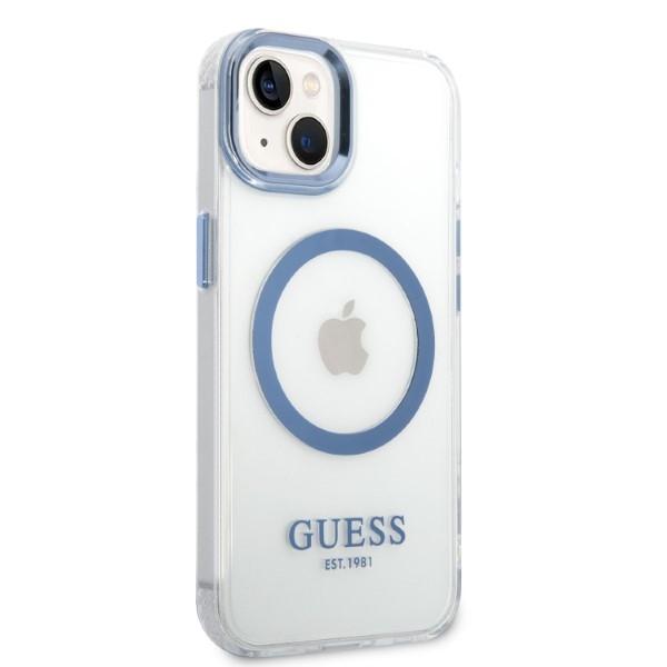 Etui do iPhone 14 Plus Guess Metal Outline MagSafe Niebieskie