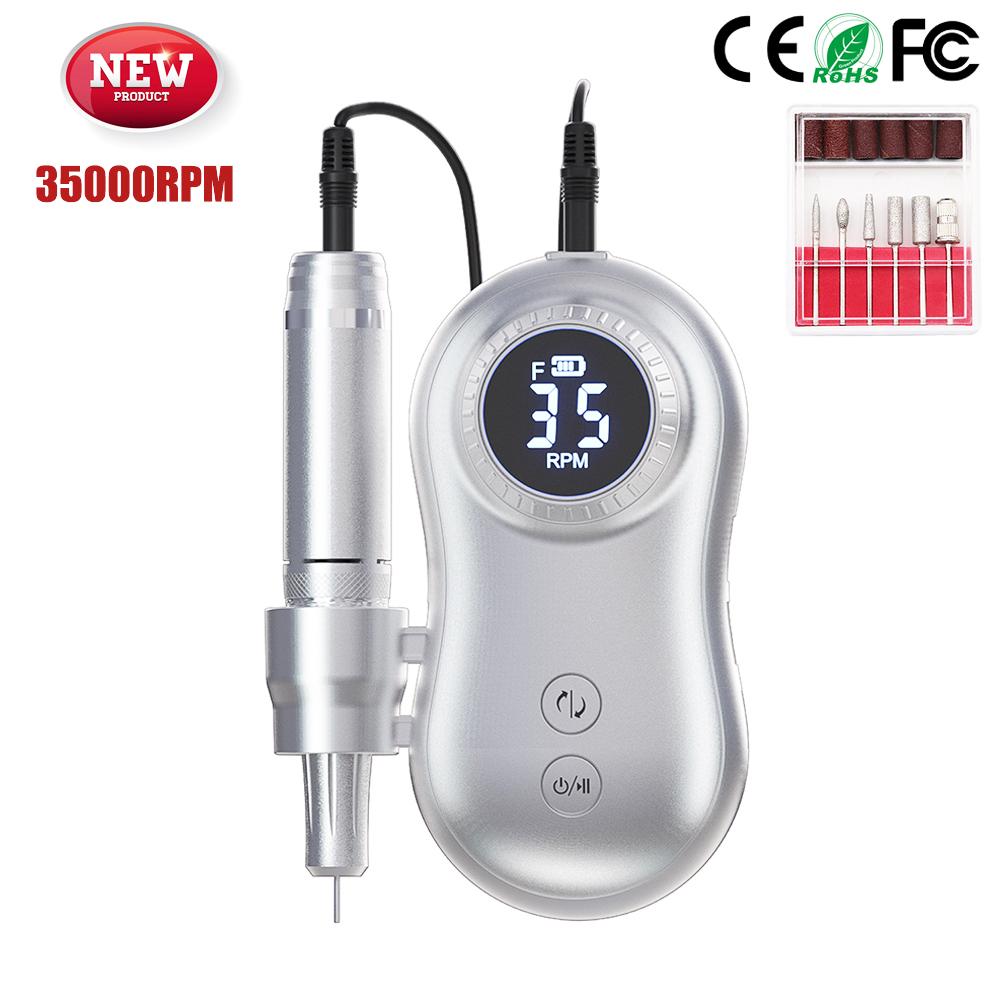 35000RPM Nail Machine Manicure Machine Electric Nail Drill Machine Electric Nail File LED Display Rechargable For All Gel