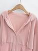 Women's Trendy European & American Double Zipper Hooded Sweatshirt - Solid Color, Loose Fit, High Waist Casual Jacket