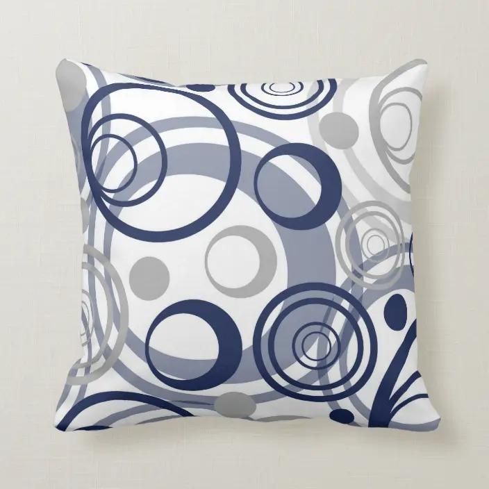 

Темно-синий серый белый круг абстрактный акварельный цветок наволочка 60*60 диванная подушка наволочка 45*45 украшение дома 60X60CM