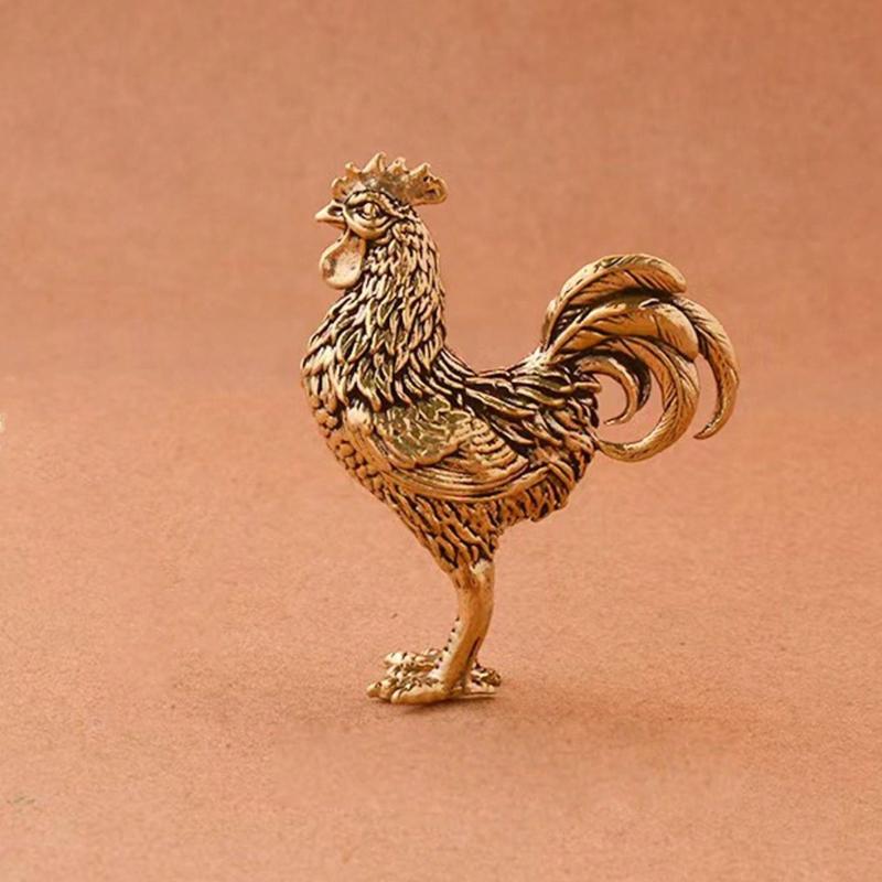 1pc Brass Rooster & Hen Figurines Set, Thanksgiving Collectible Ornaments, Zodiac Chicken Decor, Tabletop Tea Pet Ornaments for Home Living Room