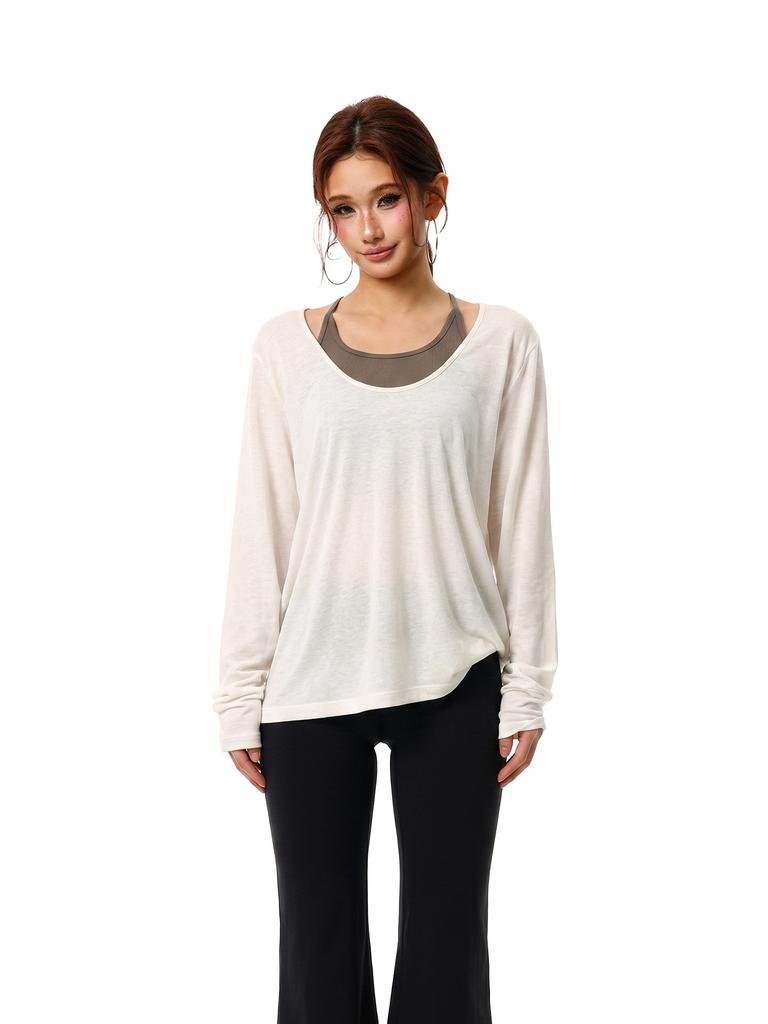 Summer two-piece sunscreen blouse women's t-shirt slightly transparent long-sleeved thin suspender air-conditioning shirt