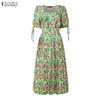ZANZEA Women Square Collar Loose Casual Floral Print Short Sleeve Dress