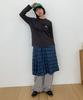 Ronron Check Flare Banding Midi Skirt Blue