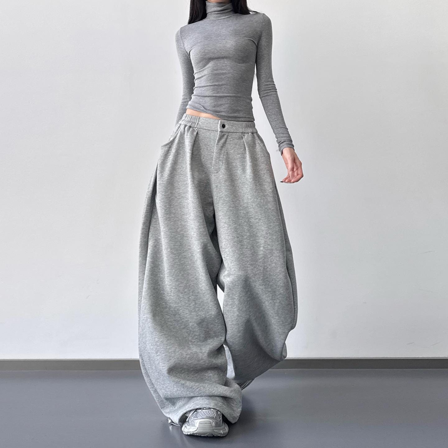 

Popular women s grey wide-leg pants, 2024 Autumn/Winter, relaxed fit for casual sports. Large