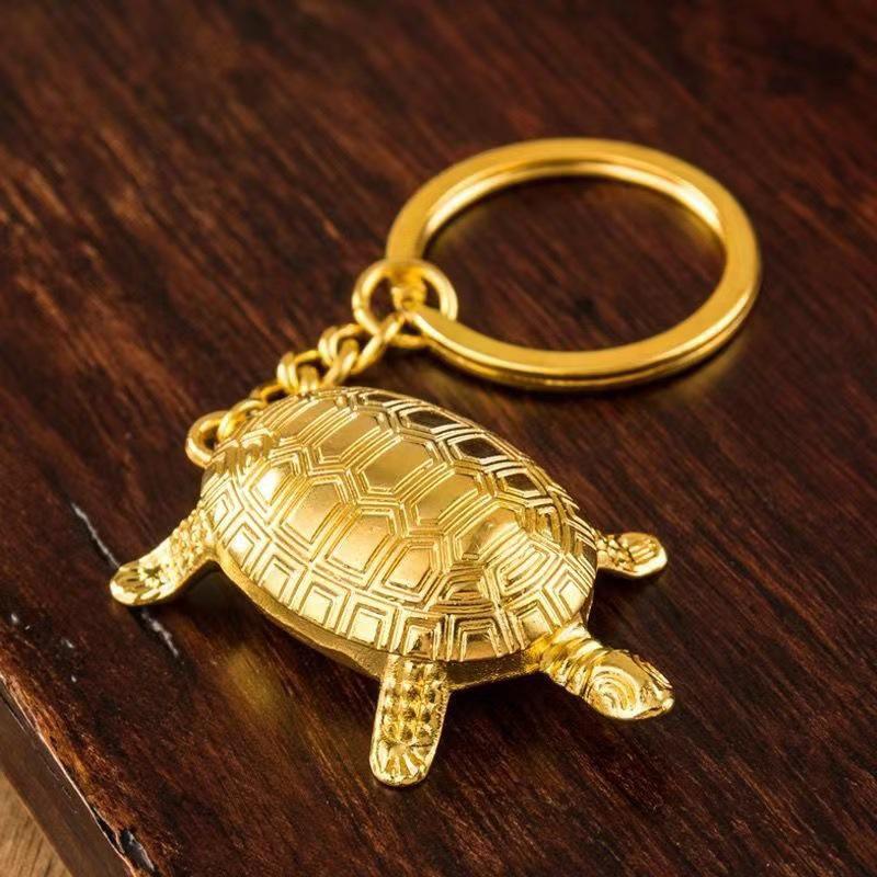 Money Turtle Keychain Lucky Alloy Keyring Wealth Attracting Golden Tortoise Key Chain Decorative Solid Color Metal Key Pendant