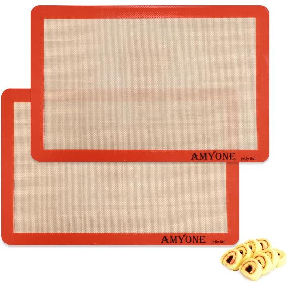 AMYONE Quarter Sheet Silicone Baking Mat, 2 Pcs Non-Stick Silicone Baking Mats Cookie Sheet for 9x13 Baking Pan, Reble Baking Sheet Liners Compatible