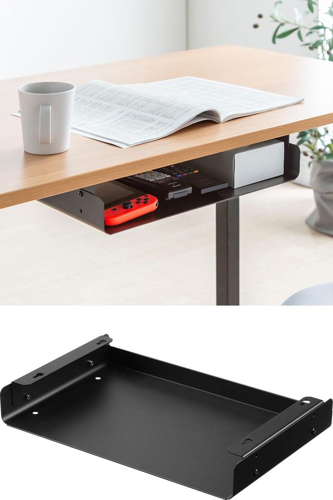 Sanwa Direct Under-Desk Storage Rack, Add-On Storage Tray, Screw Mount, Under-Table Storage Rack, A4 Size, Desk Shelf, 100-UDS008