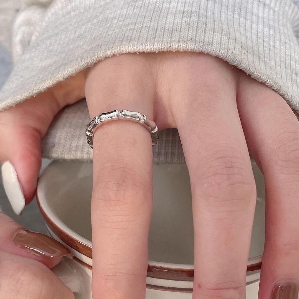Yinruitai S925 Sterling Silver Geometric Bamboo Joint Women's Ring - High-End Light Luxury Korean Design