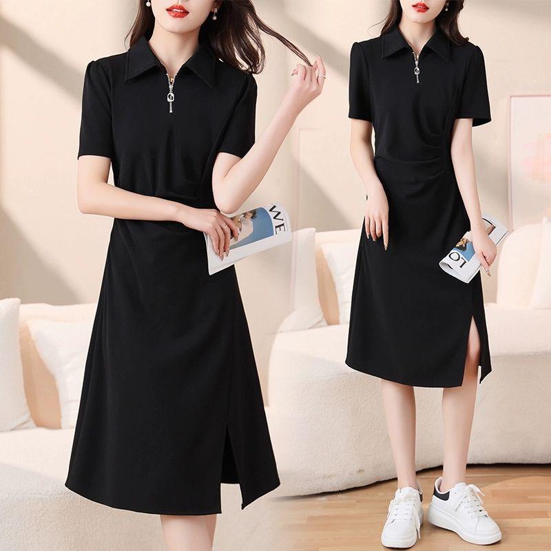 Plus Size Summer Women's Casual Irregular Polo Dress - Mid-Length Slimming Style
