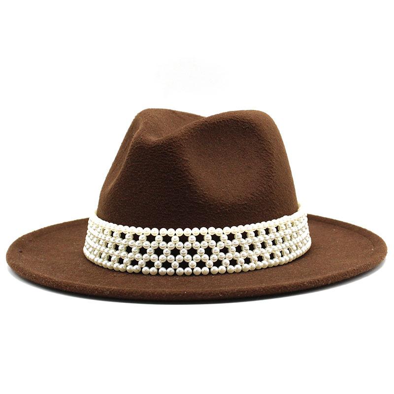 Ladies Hat Trendy British Style Versatile Jazz Hat High-End Pearl Woolen Top Hat