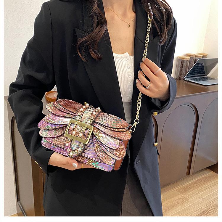 Vintage Snake Pattern Shoulder Bag Women PU Leather Chain Crossbody Small Square Handbag