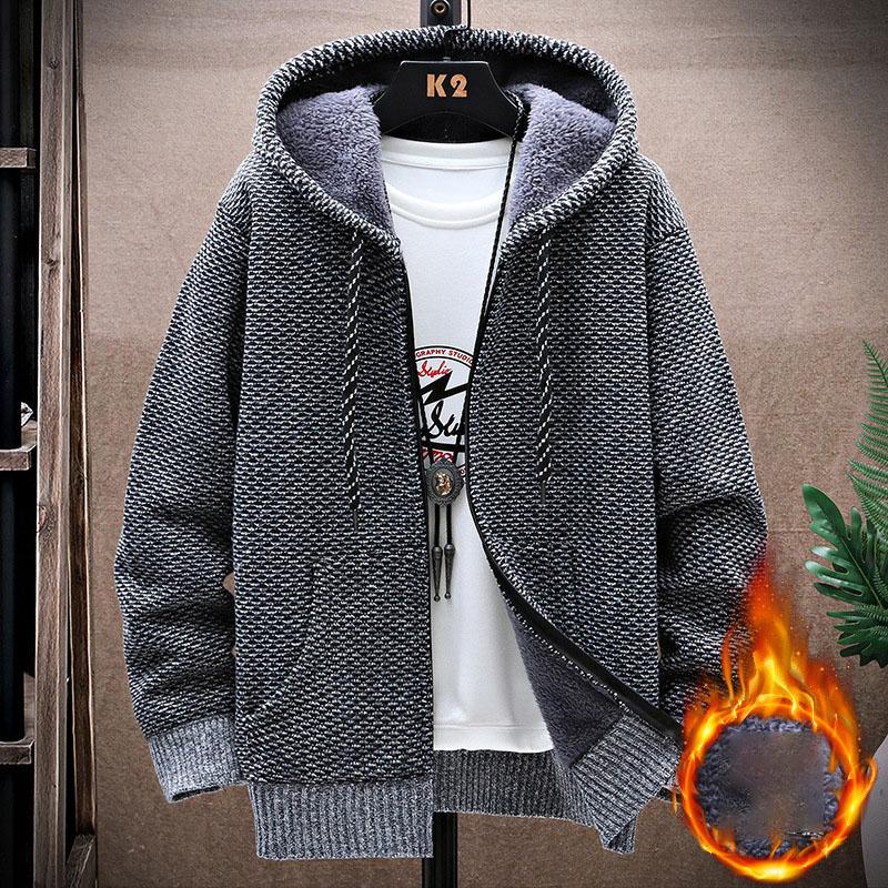 

Мужской осенний утолщенный флисовый вязаный кардиган с капюшоном XXXL синий