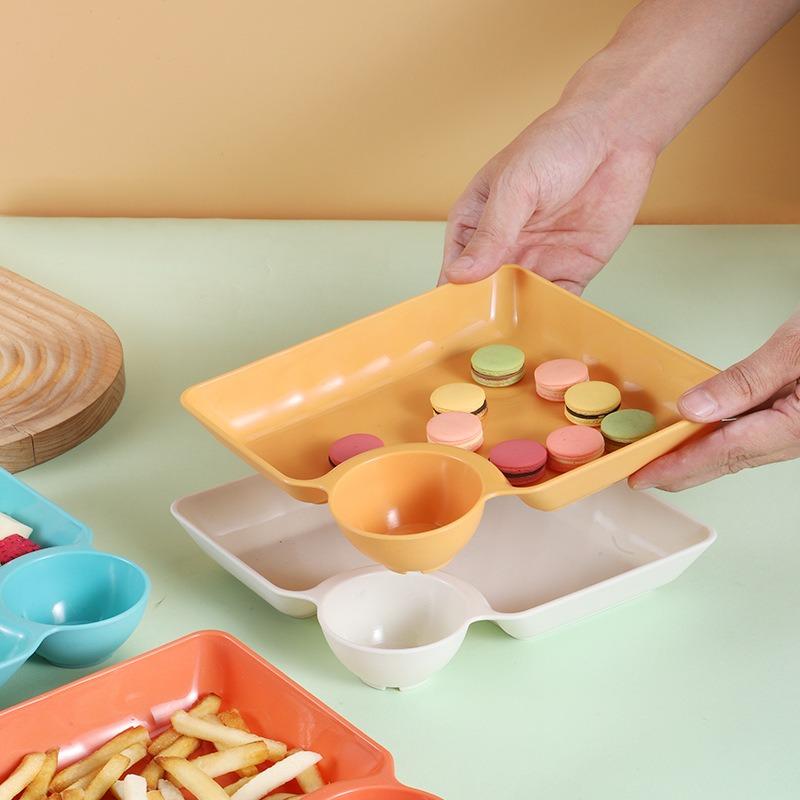 Multi-purpose French Fries Ketchup Holder Dumpling Plate With Vinegar Plate Snack Dish 2-Grid Spices Dish Dumplings Dessert