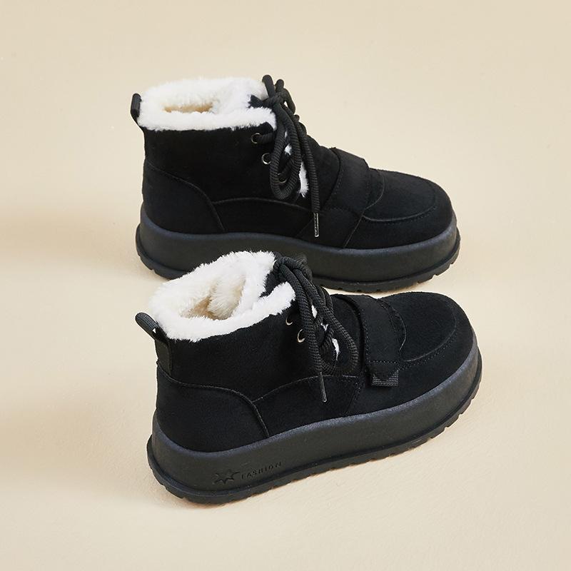 Women's Winter Warm Snow Boots Fuzzy Faux Suede Walking Shoes for Women Casual Anti-Slip Comfortable Chunky Platform Short Booties With Faux Fur Lined