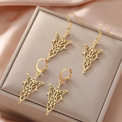 Stainless Steel Earrings Lord of the Rings Elf Princess Pendant Hoop Dangle Charms Earrings For Women Jewelry Party Best Gifts