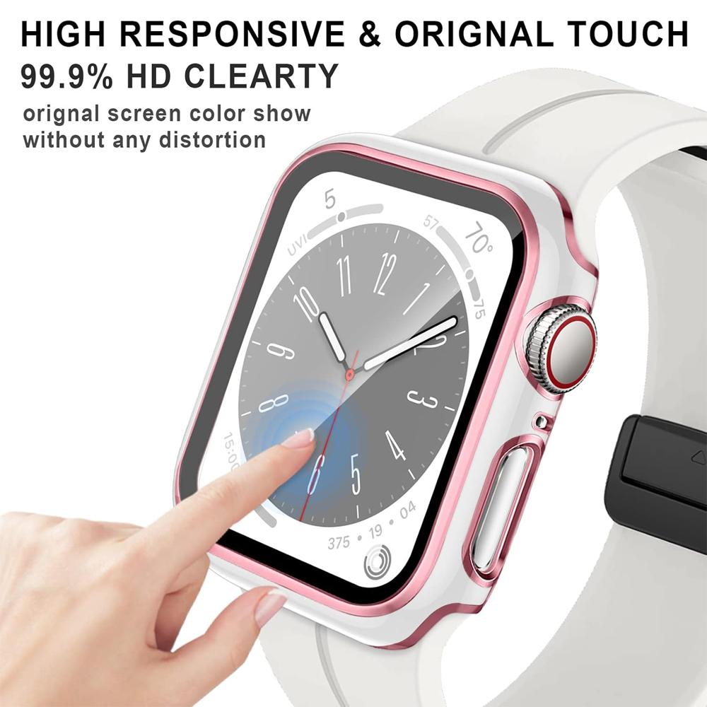 Displayschutz für Apple Watch Hülle 45mm 44mm 41mm 42mm 40mm 38mm PC Stoßfänger Gehärtetes Glas+Abdeckung iWatch Serie 9 8 7 SE 6 5 4