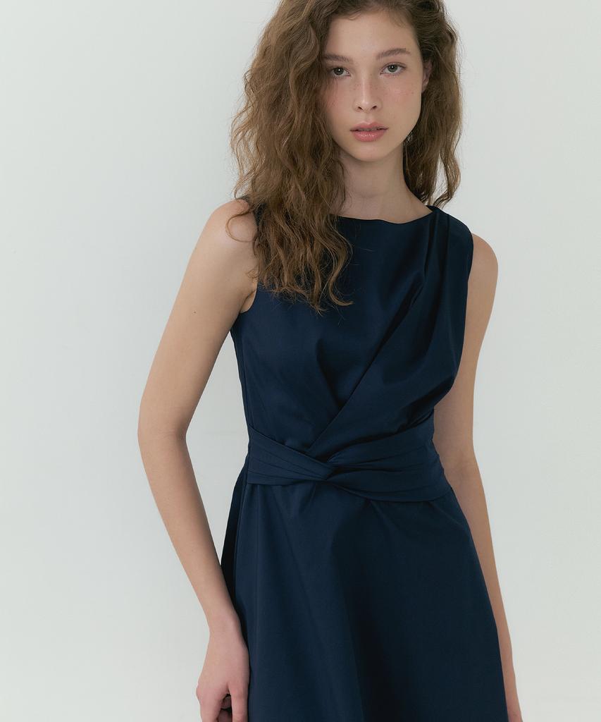 Lucirju Waist-Twisted Sleeveless Dress (Navy)