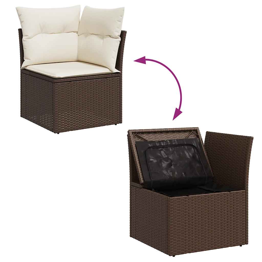 7 Piece Brown Poly Rattan Garden Sofa Set with Cushions