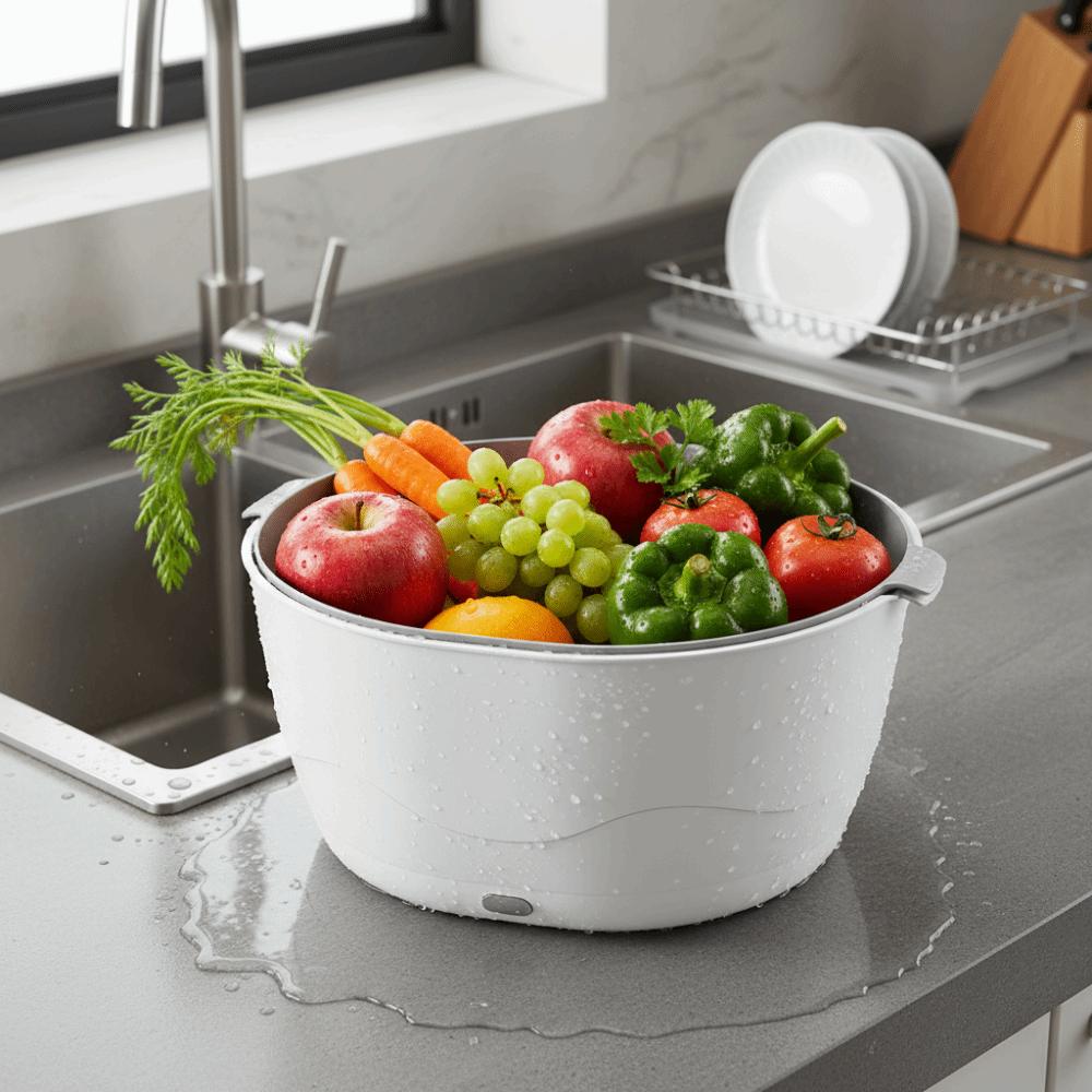 Double Layer Fruit Washing Machine Large Capacity Vegetable Draining Basket Kitchen Countertop