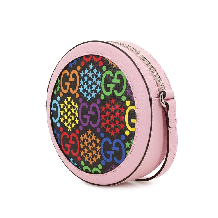 Gucci Psychedelic Series Magic Jumping Candy Color Logo Canvas And Leather Round Bag Women Shoulder Bag Pink Multicolor 603938-HPUAN-1043