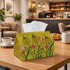 1pc Kusama Art_ Floral Pumpkin Tissue Box Holder Featuring Yellow Pumpkins, Red Tulips, Green Stems, And Polka Dots. This Elegant Fabric Dispenser Has