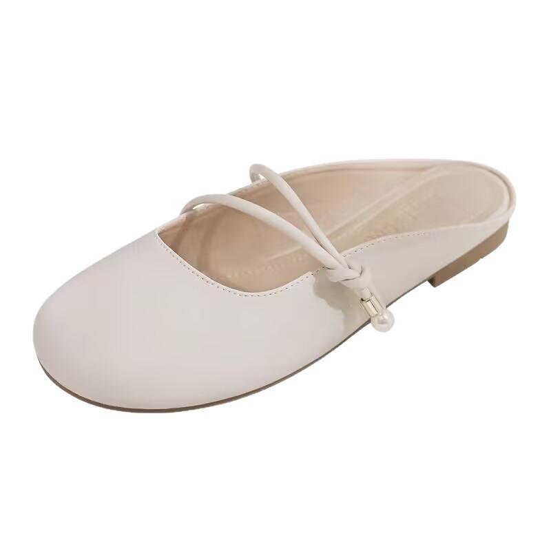 Baotou Slipper Damen flach Sommerbekleidung 2025 neue Sandalen Französischer eckiger Kopf vielseitig lässig halbe Pantoffel Mules