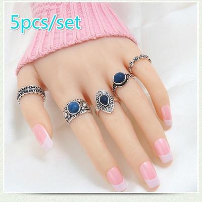 5 peças Fase da Vida Vintage Onda Safira Azul Terno Anel Étnico Nuvens Círculo 5 Anéis Conjunto de Joias
