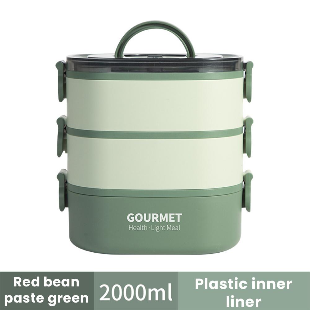 2000 мл портативный ланч-бокс 3 слоя для детей и студентов Bento Box герметичный контейнер для еды в микроволновой печи для школы путешествий офиса пикника 3 зелёный 4400₽