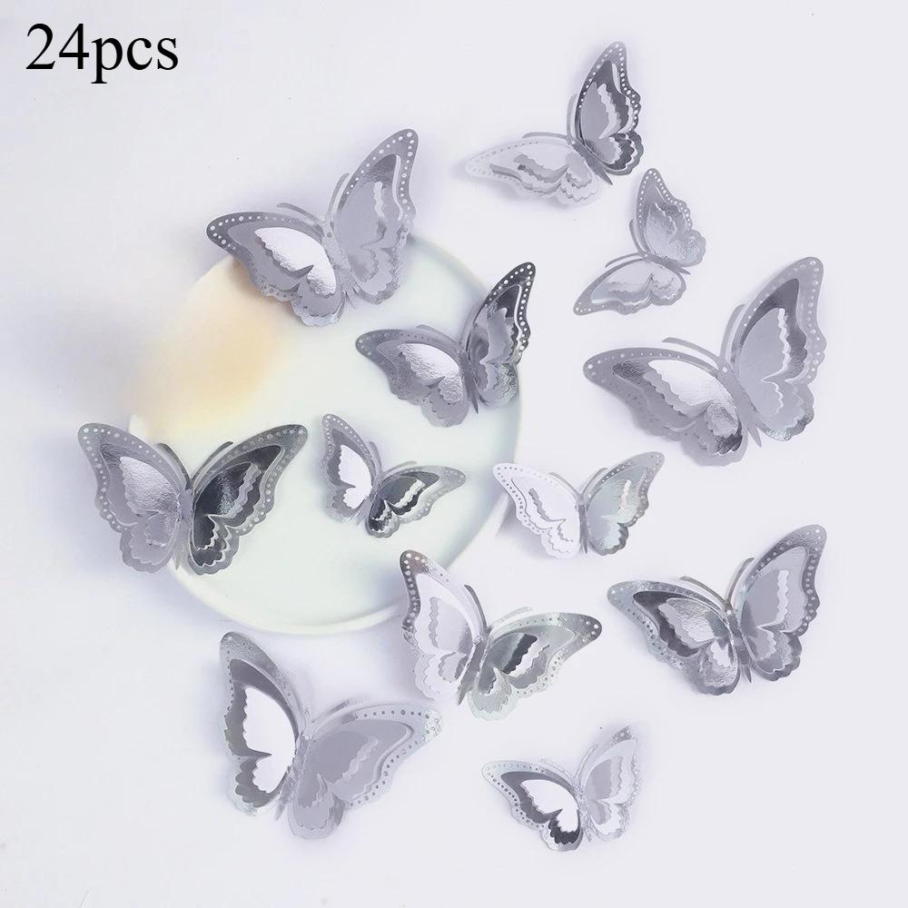 24pcs 3D Butterfly Wall Stickers Wallpaper Home Living Room Decoration Aesthetic Self Adhesive Butterfly Wall DIY Decals