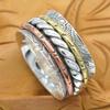Three Tone Spinner Ring 925 Sterling Silver Statement Jewelry Handmade Ring