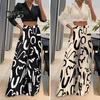 Damenhose Übergroße Weite Beinhose Elastische Hohe Taille Freizeithose Retro Print Loose Fit Lange Hose Streetwear