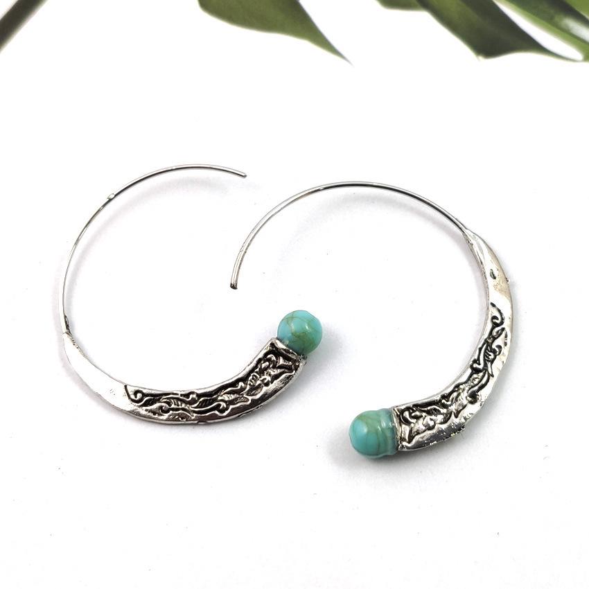 Vintage Punk-Style Turquoise Thai Silver Stud Earrings