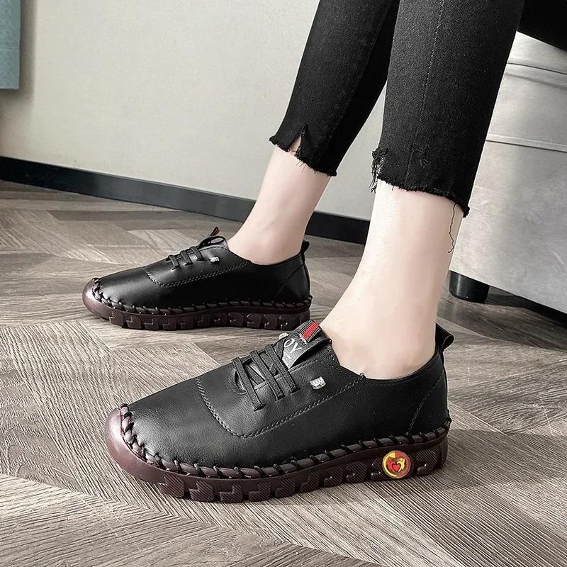 

Новые стильные женские кроссовки Удобные дышащие кожаные туфли Модные мягкие туфли на плоской подошве женские туфли 35