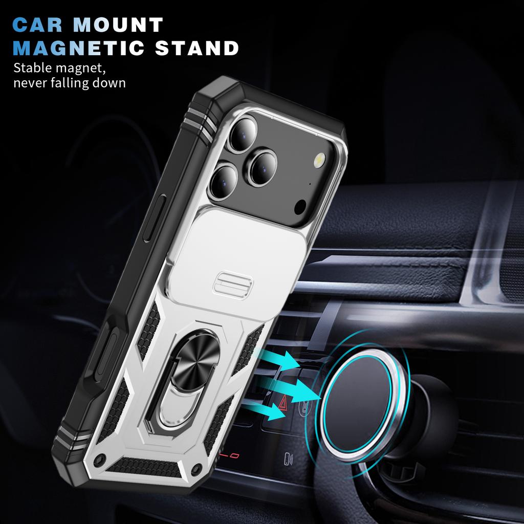 For iPhone 17 Pro Case TPU + PC Slide Camshield Kickstand Phone Cover