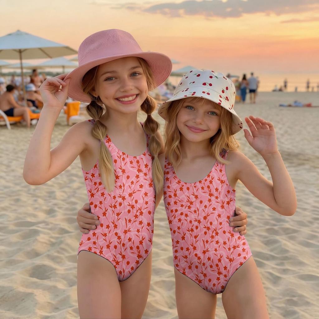 Girls Floral Print One Piece Swimsuit Kids Summer Casual Beachwear Swimwear for Children Lightweight Comfortable Fit