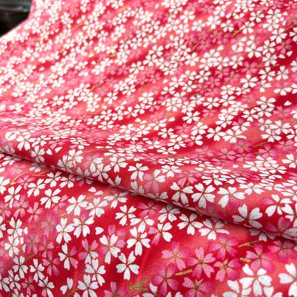 100% Cotton Fabric for Dress Bronzed Japanese Kimono Cherry Flower Print Cloth DIY Sewing for Hanfu Handbag Children Apparel Bow