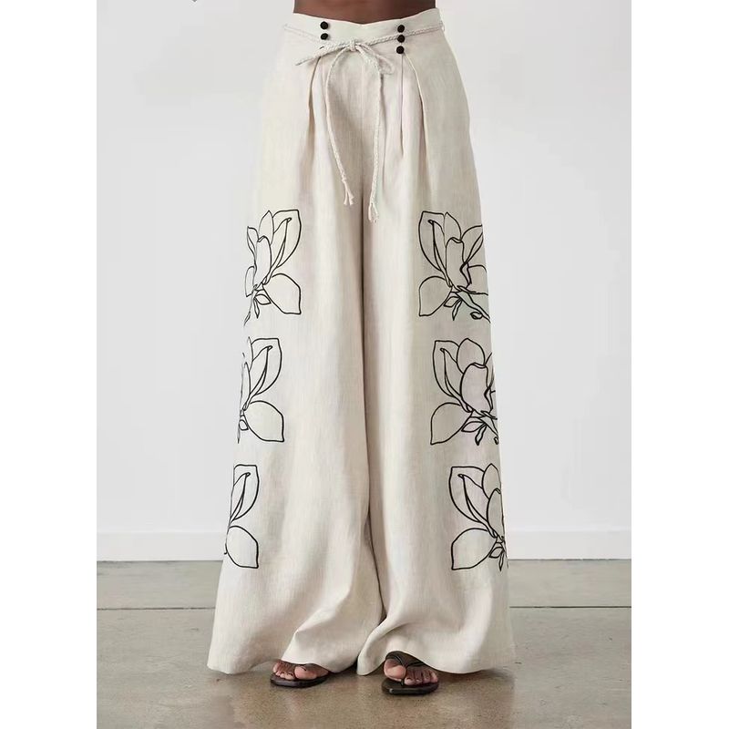 

Western Style Fashion Loose Print Top + Wide Leg Pants Printed Top and Wide Leg Pants Pants L