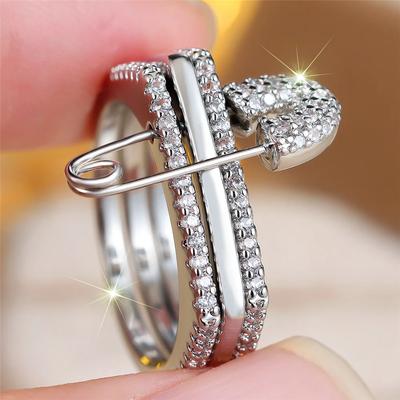 Heller CZ Silberfarben Dreilagiges Design Ring mit Stiftverbindung für Damen Modeschmuck Geschenk