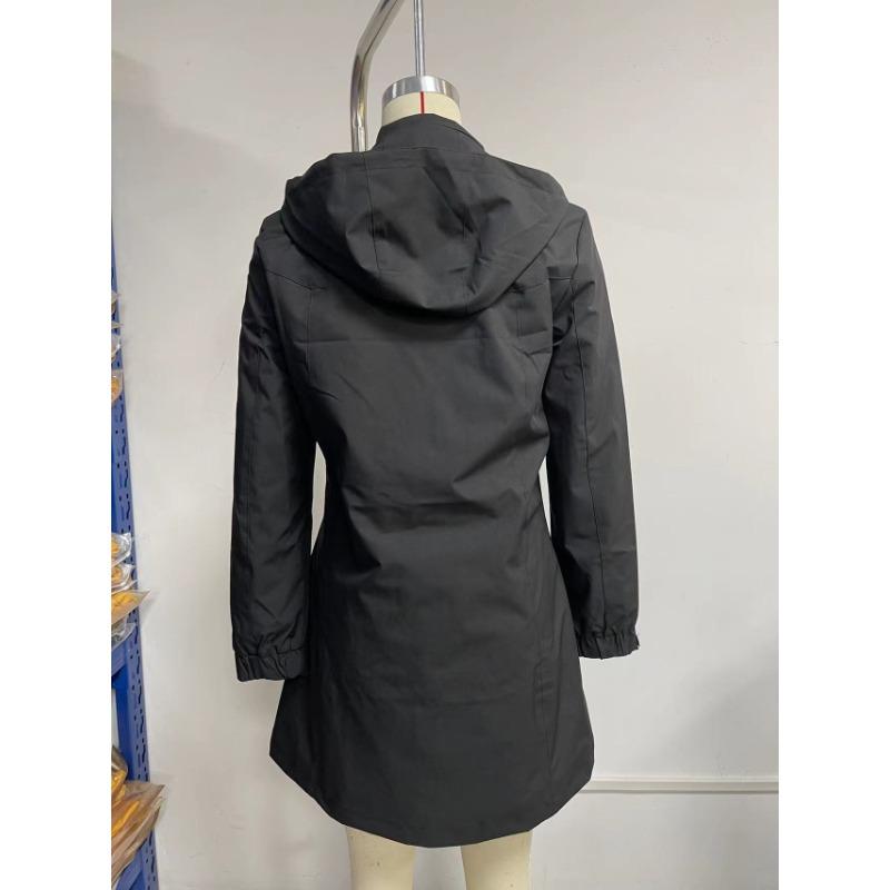 BITCED Spring/Fall Detachable-Cap Water-Resistant Trench Coat for Women Solid Color Long-Sleeve Lightweight Jacket Casual Women's Wear