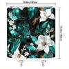 ropical Floral Shower Curtain - White Hibiscus & Green Leaves on Black, Golden Accents, Modern Botanical Design