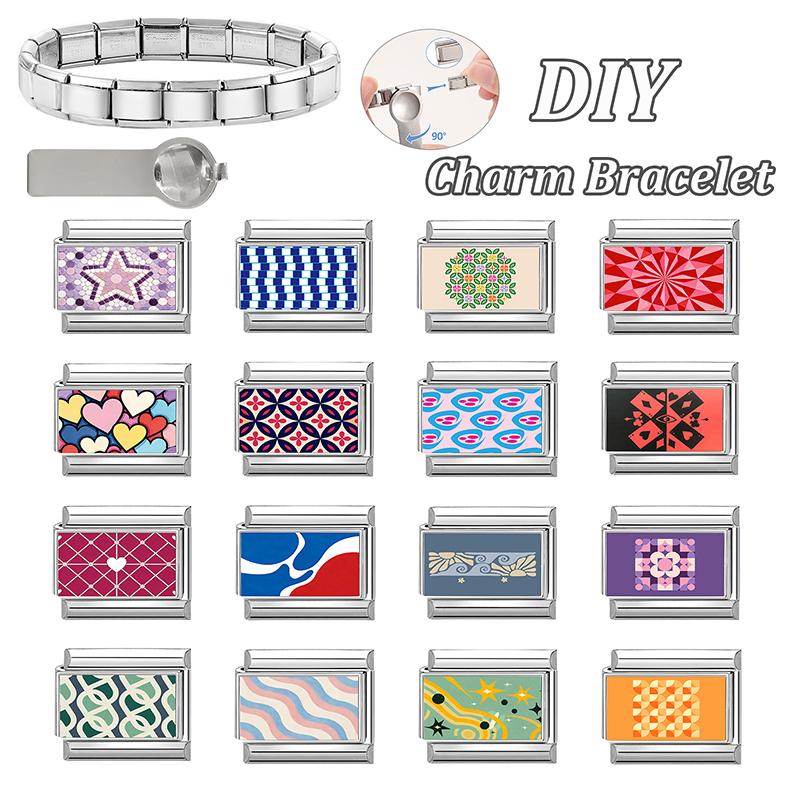 New Creative Colorful Y2K Heart Flowers Star Italian Charm Beads Fit 9MM Women Men's Stainless Steel Bracelet Jewelry DIY Making