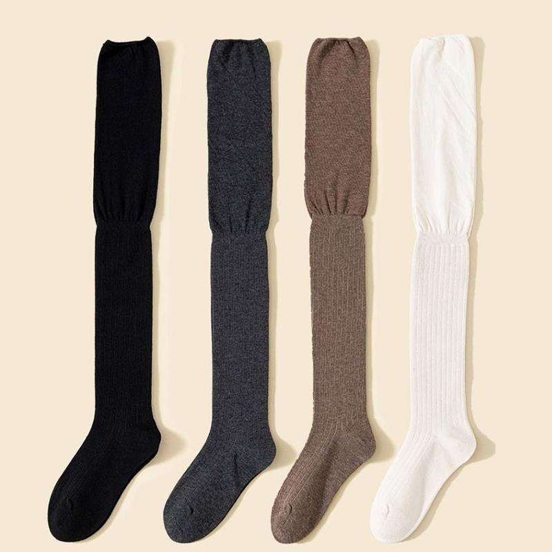 1/3/5Pairs Knee High Socks Thin Long Stacked Socks Women's High Solid Colour Patchwork Socks High Elasticity Stockings