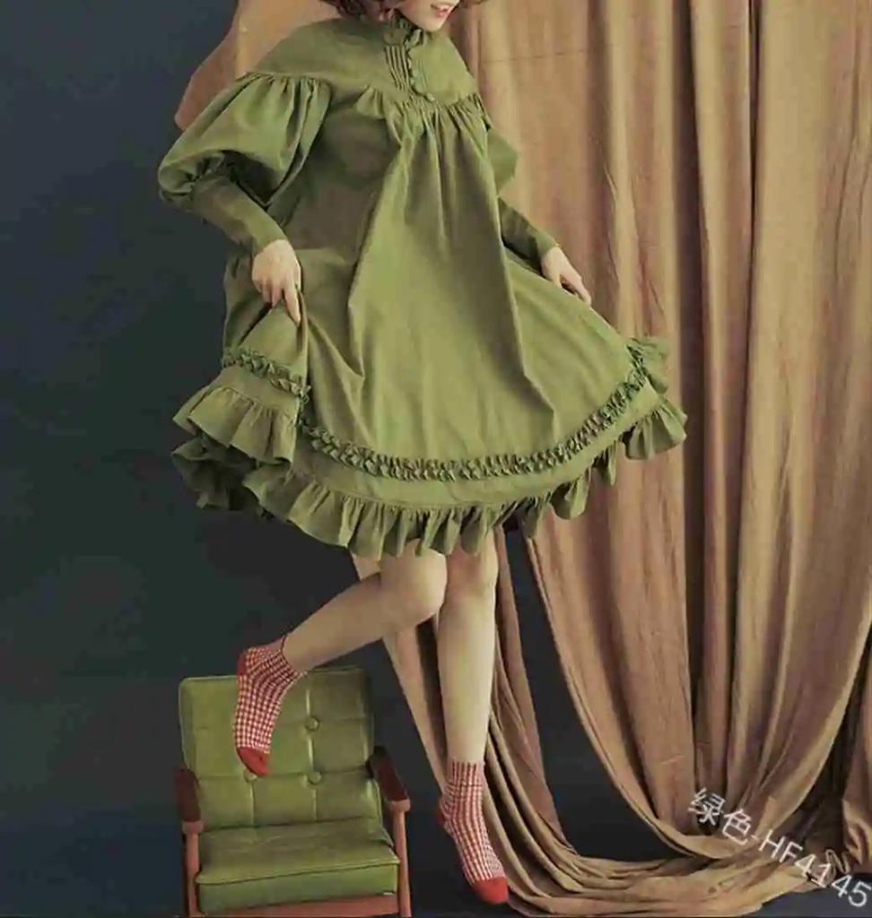 Dienstmädchen Cosplay Kleid Frauen Langarm Lose Knopf Spitze Laterne Ärmel Dekorative Lolita Kleid Dame Süße Kawaii Kleid