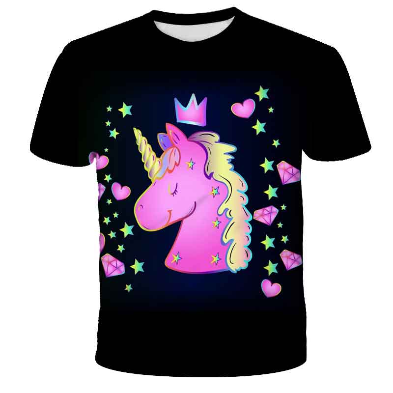 Baby girl cartoon T-shirt unicorn short sleeved summer children's casual T-shirt cute animal top children's clothing boy T-shirt