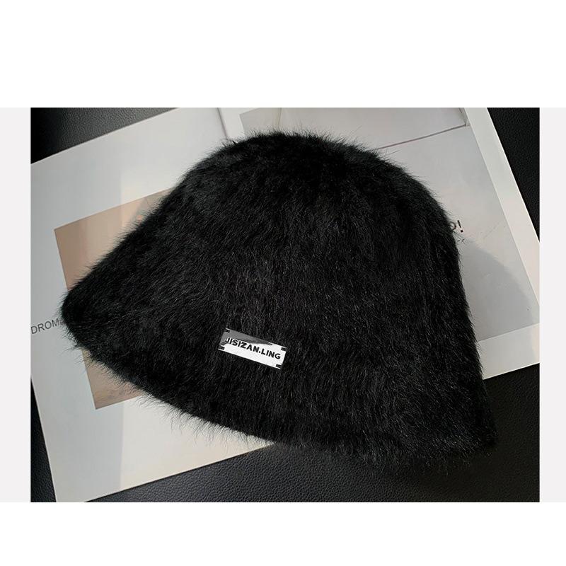 Face Rabbit Fur Bucket Hat Women Winter Warm Bucket Hat Plush Autumn and Winter Basin Hat Light Luxury Hat Women