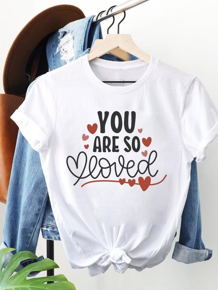 (Aziatische maat) liefdeshart stijl 90s Dameskleding Korte Mouw T-shirt Mode Tee Top Vrouw Print Vrouwen Grafische T-shirts