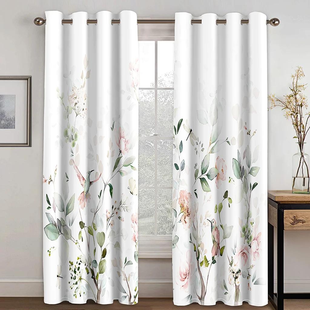 3D Digital Printing Curtain for Kitchen, Short Window Curtains, Floral and Flowers, 2 Panels