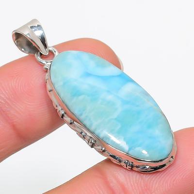 Natural Republic Larimar Gemstone 925 Solid Sterling Silver Pendant 1.75" F9R58