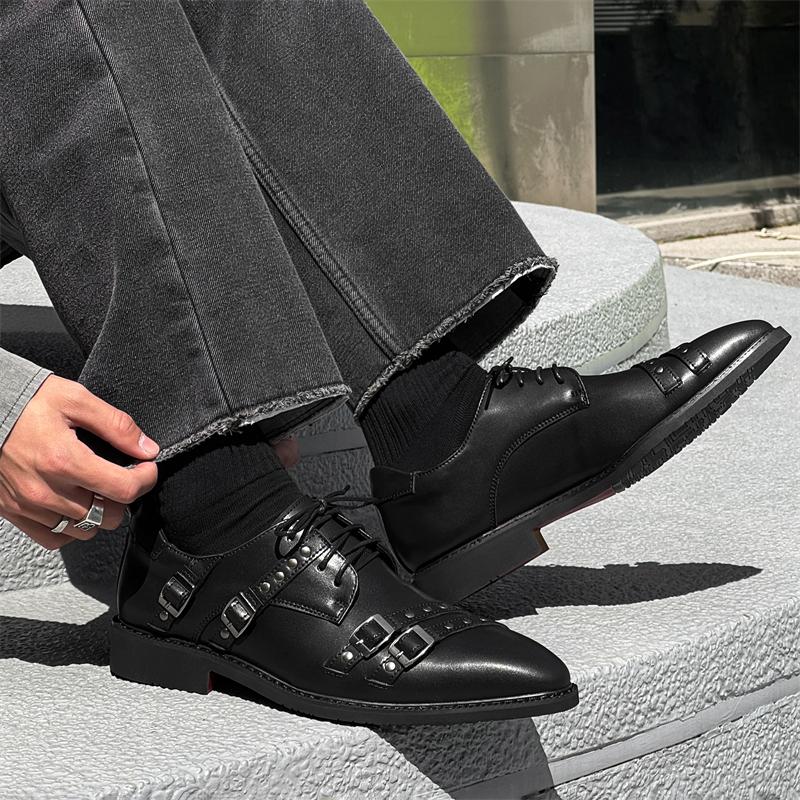 Original Design Spring New British Yuppie Style Daily Banquet Party Dress Black Metal Pointed Leather Shoes For Men's Women's